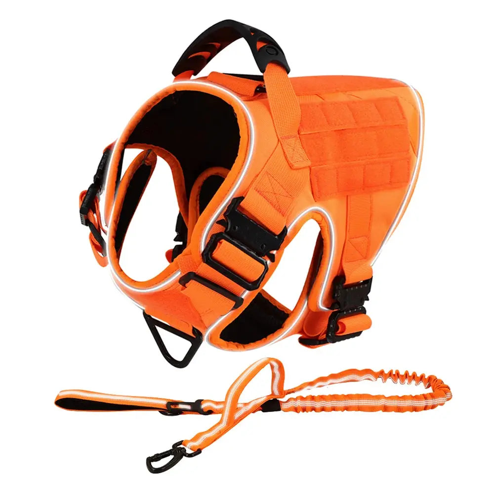 Reflective Dog Harness with 4 Metal Buckles Military Tactical Pet Training Walking K9 Vest Harnesses Leash Collar Set Large Dogs