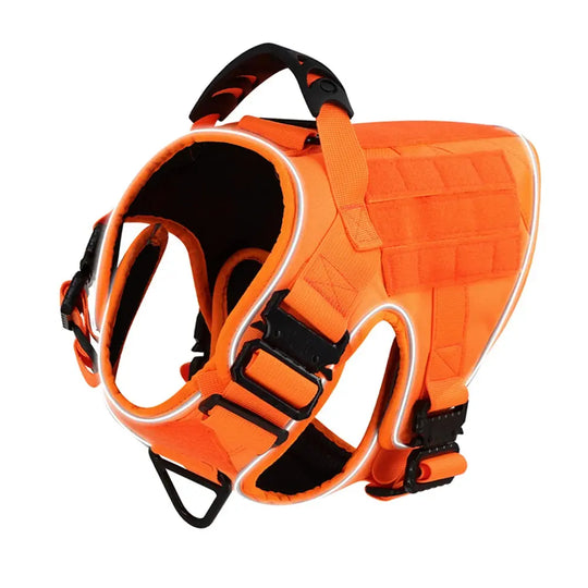 Reflective Dog Harness with 4 Metal Buckles Military Tactical Pet Training Walking K9 Vest Harnesses Leash Collar Set Large Dogs