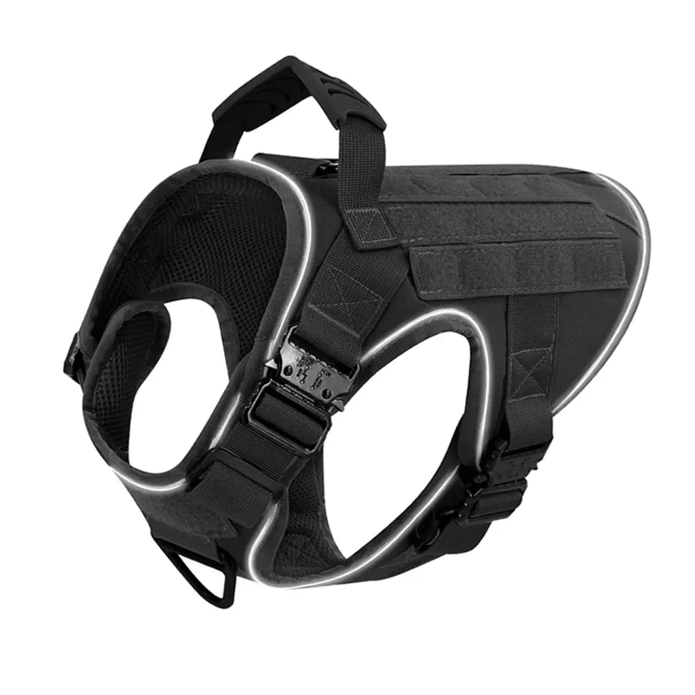 Reflective Dog Harness with 4 Metal Buckles Military Tactical Pet Training Walking K9 Vest Harnesses Leash Collar Set Large Dogs