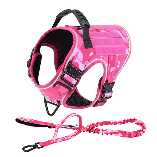 Reflective Dog Harness with 4 Metal Buckles Military Tactical Pet Training Walking K9 Vest Harnesses Leash Collar Set Large Dogs