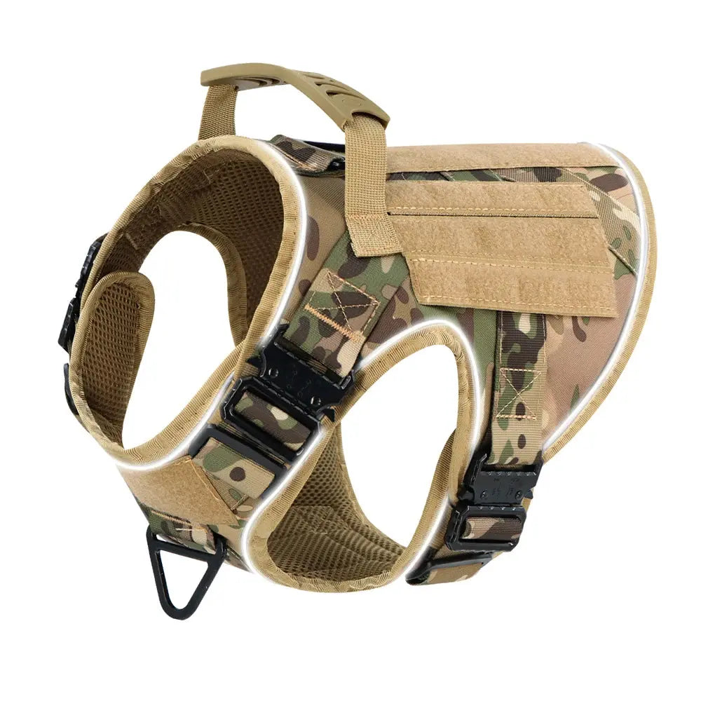 Reflective Dog Harness with 4 Metal Buckles Military Tactical Pet Training Walking K9 Vest Harnesses Leash Collar Set Large Dogs