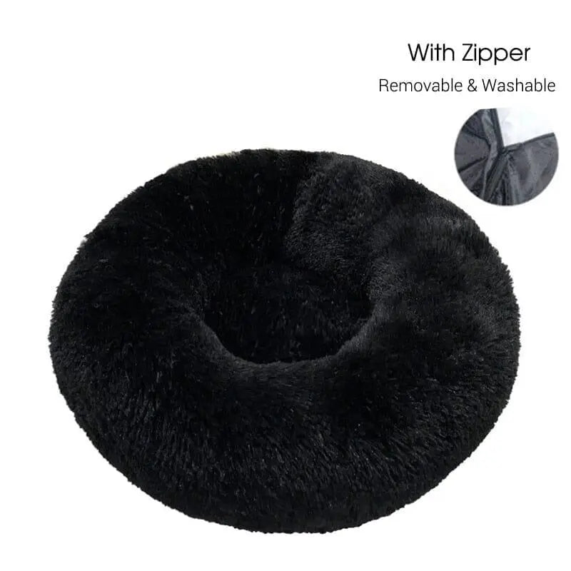 Calming Dog Donut Bed With Removable Cover BonaceBoutique Black XXS