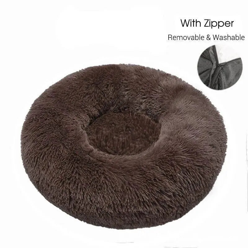Calming Dog Donut Bed With Removable Cover BonaceBoutique Coffee XXS