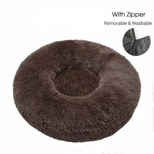 Calming Dog Donut Bed With Removable Cover BonaceBoutique Coffee XXS