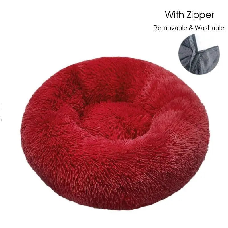 Calming Dog Donut Bed With Removable Cover BonaceBoutique Red Wine XXS