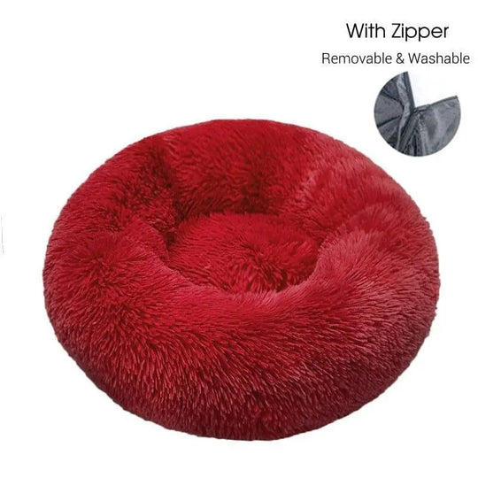 Calming Dog Donut Bed With Removable Cover BonaceBoutique Red Wine XXS