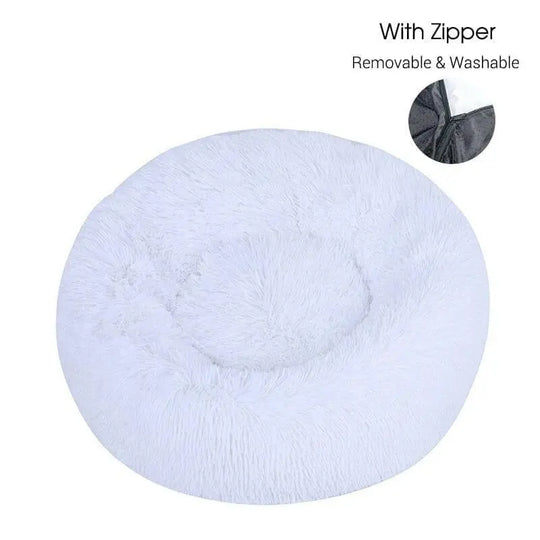 Calming Dog Donut Bed With Removable Cover BonaceBoutique White XXS