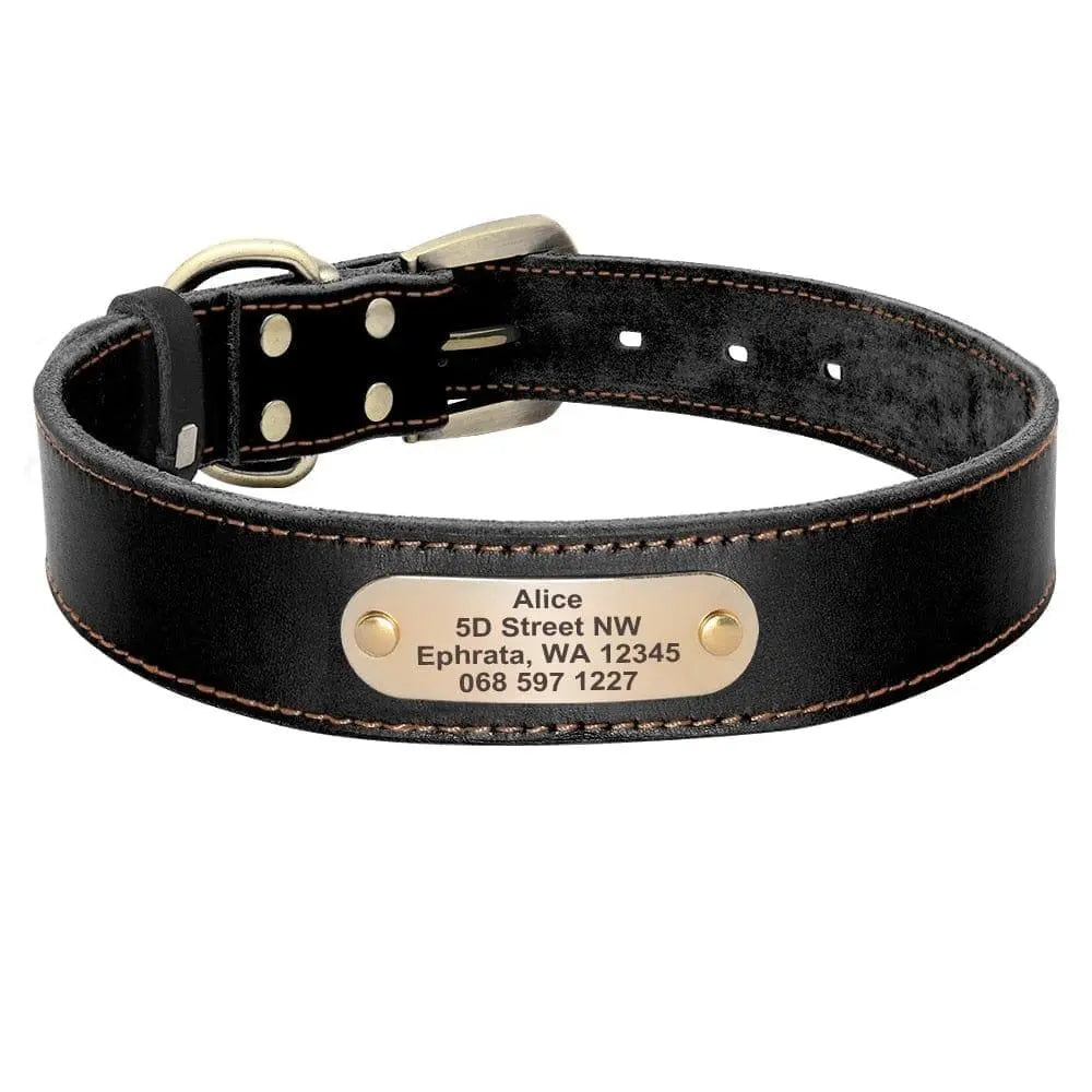 Personalized Genuine Leather Dog Collar BonaceBoutique Black XS