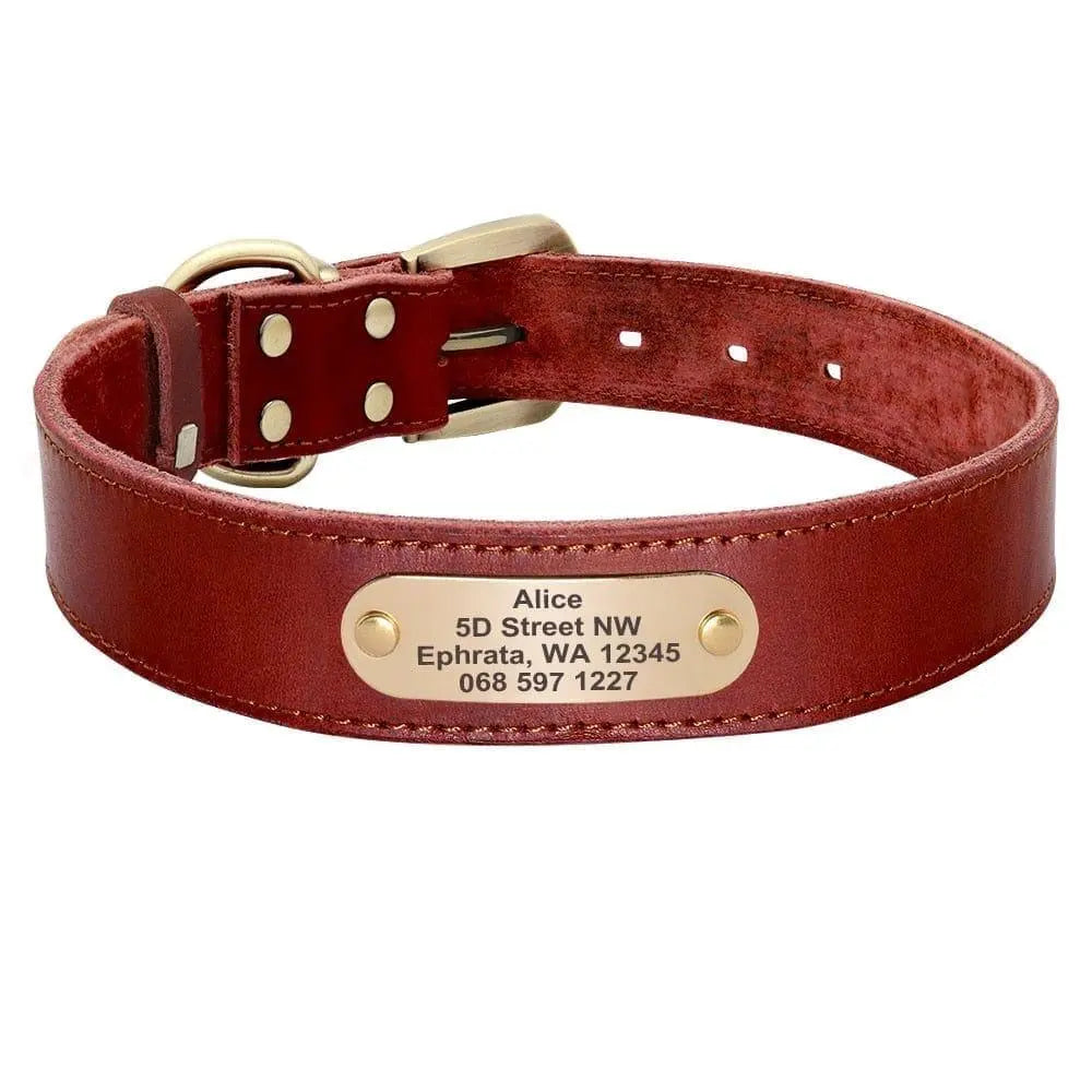 Personalized Genuine Leather Dog Collar BonaceBoutique Maroon XS