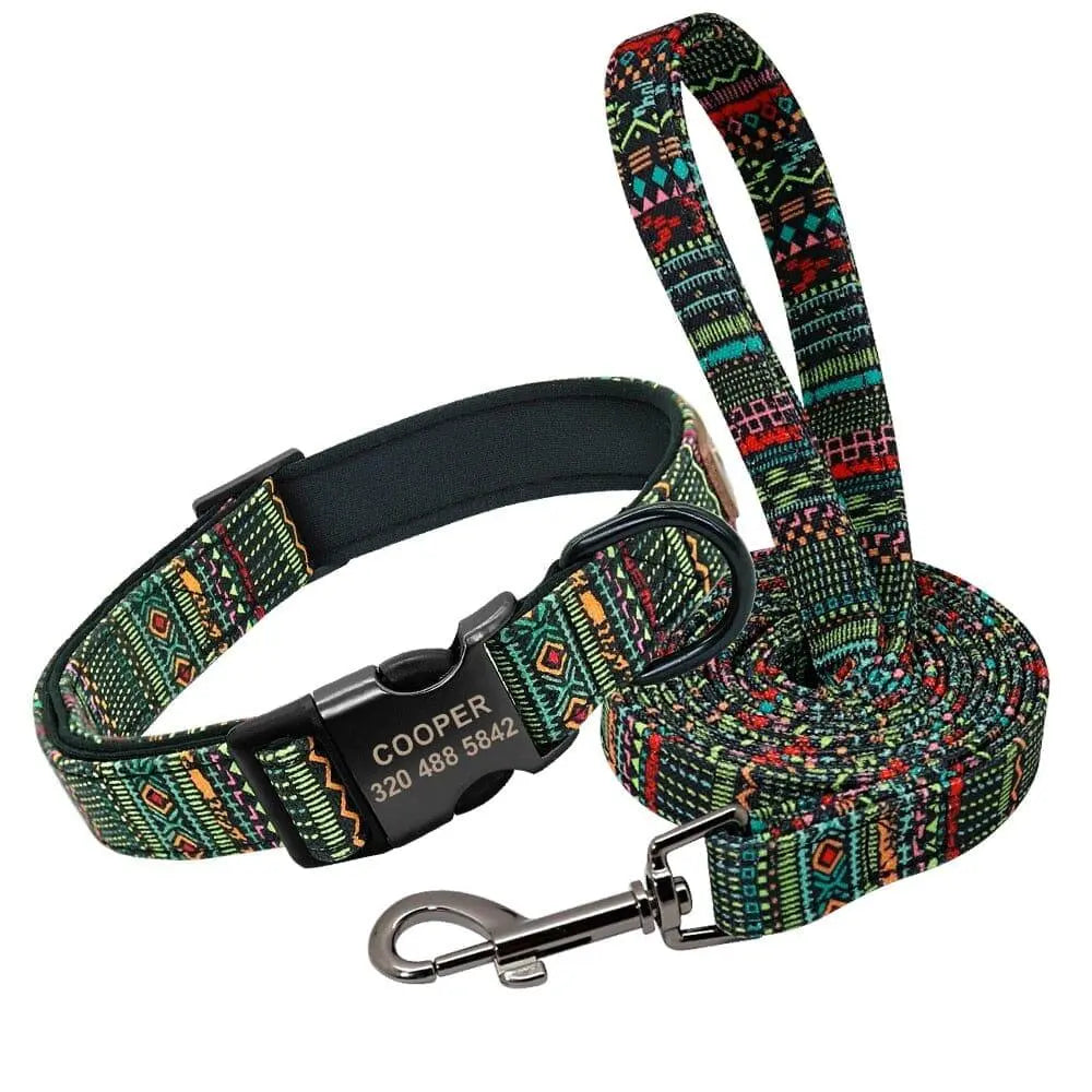 Personalized Patterned Dog Collar and Leash Set BonaceBoutique Green Whispering Willow Leash Set S
