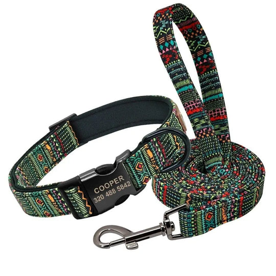 Personalized Patterned Dog Collar and Leash Set BonaceBoutique Green Whispering Willow Leash Set S