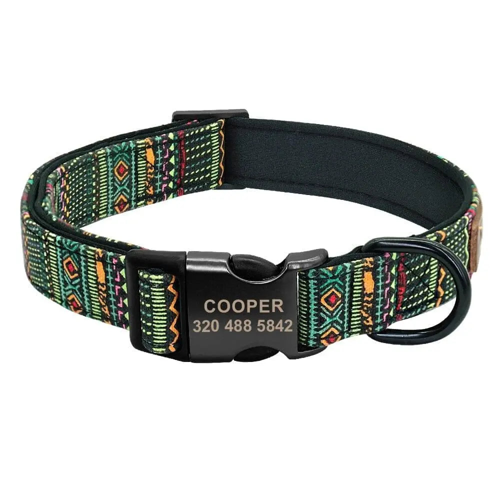Personalized Patterned Dog Collar and Leash Set BonaceBoutique Green Whispering Willow S