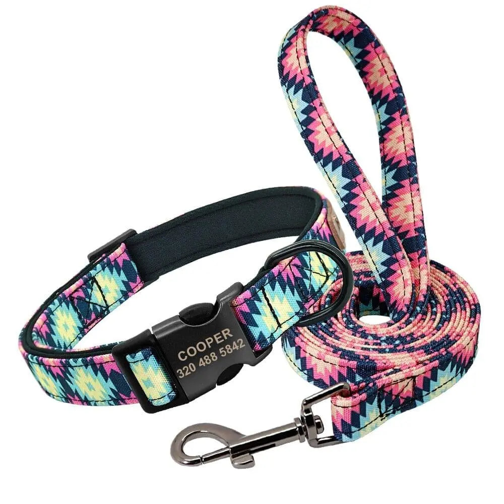 Personalized Patterned Dog Collar and Leash Set BonaceBoutique Pink Serenity Swirl Leash Set S