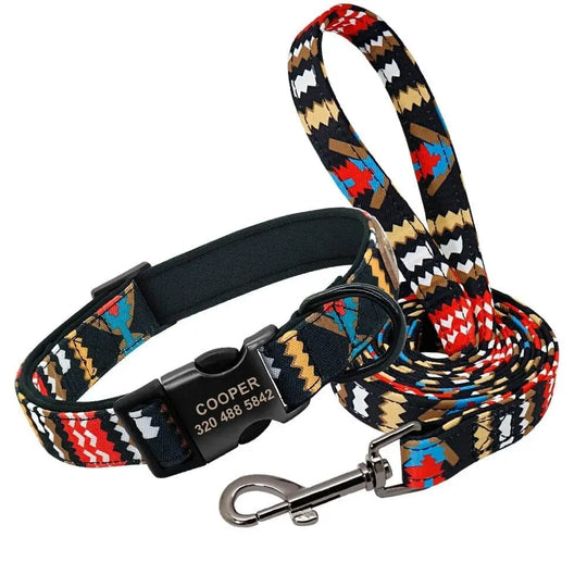 Personalized Patterned Dog Collar and Leash Set BonaceBoutique Red Radiant Ripple Leash Set S