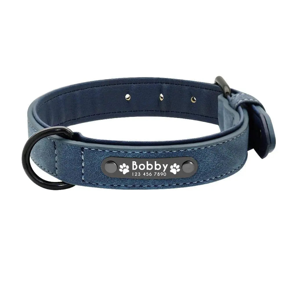 Personalized Vegan Leather Dog Collar 0 BonaceBoutique Royal Blue S