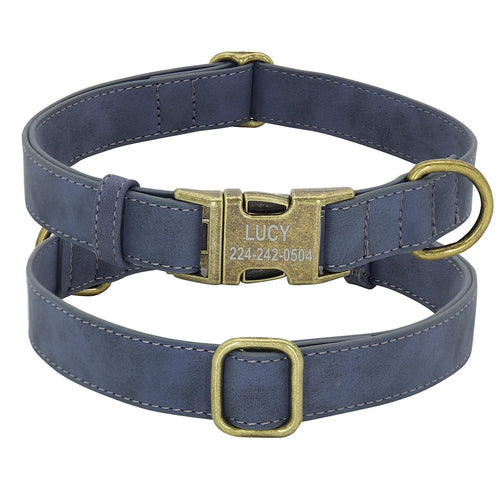 Padded Leather Customized Collar OnePaw Dog Company Blue XS 