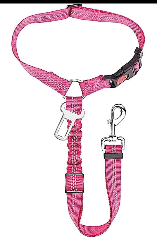 Adjustable Clip-In Dog Seat Belt One Paw Dog Company Rose Red 