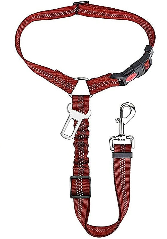 Adjustable Clip-In Dog Seat Belt One Paw Dog Company Red 