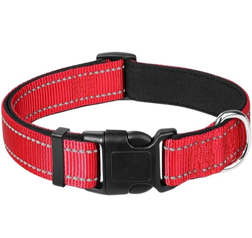 Reflective Nylon Collar One Paw Dog Company Red 12-16"(30-40cm) 
