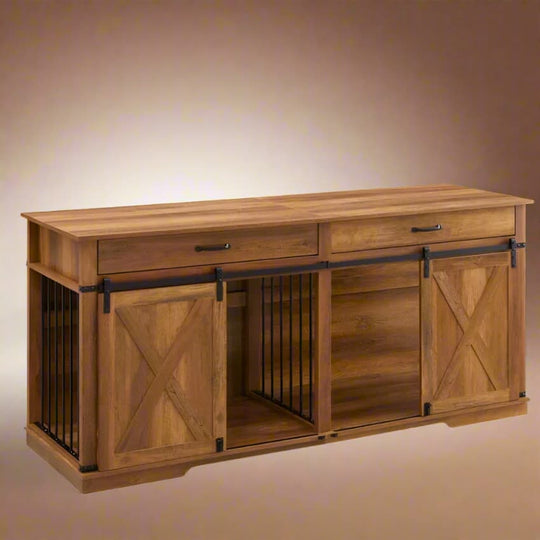 Extra Large Furniture Style Double Dog Crates for Large Breeds, Wooden Dog Kennel Furniture with Drawers 