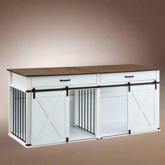Extra Large Furniture Style Double Dog Crates for Large Breeds, Wooden Dog Kennel Furniture with Drawers 