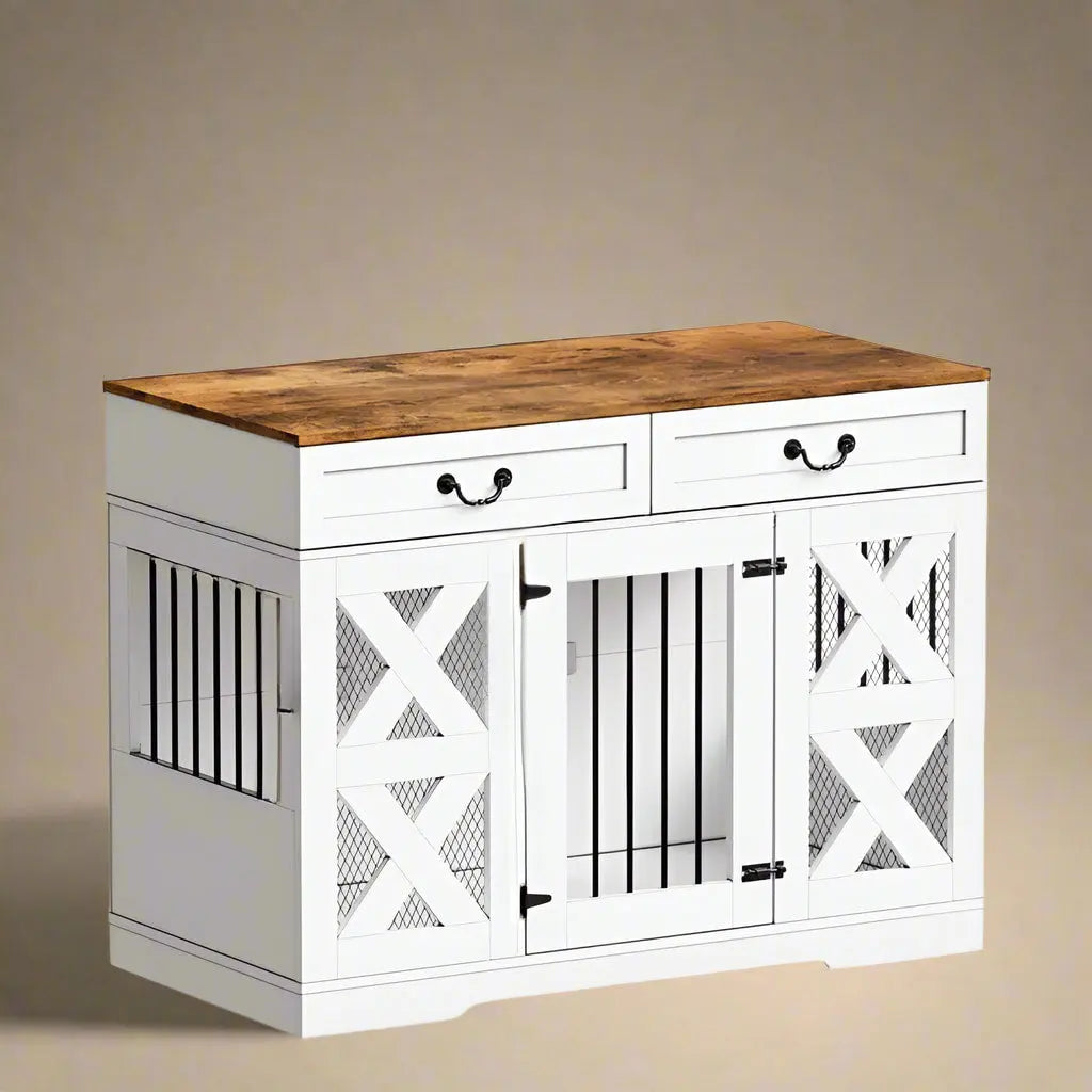 Large Dog Crate Furniture - Dog Kennel with Drawers Storage and Locks, 2-in-1 Crates for Dogs Indoor, Heavy Duty Dog Crate for O 