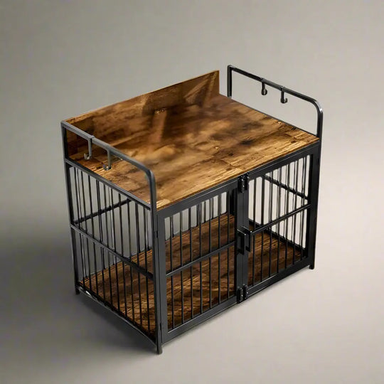 Large Dog Crate Furniture for Large Dogs, 43" Wooden Heavy Duty Dog Kennel with Double Doors, Decorative Pet House Dog 
