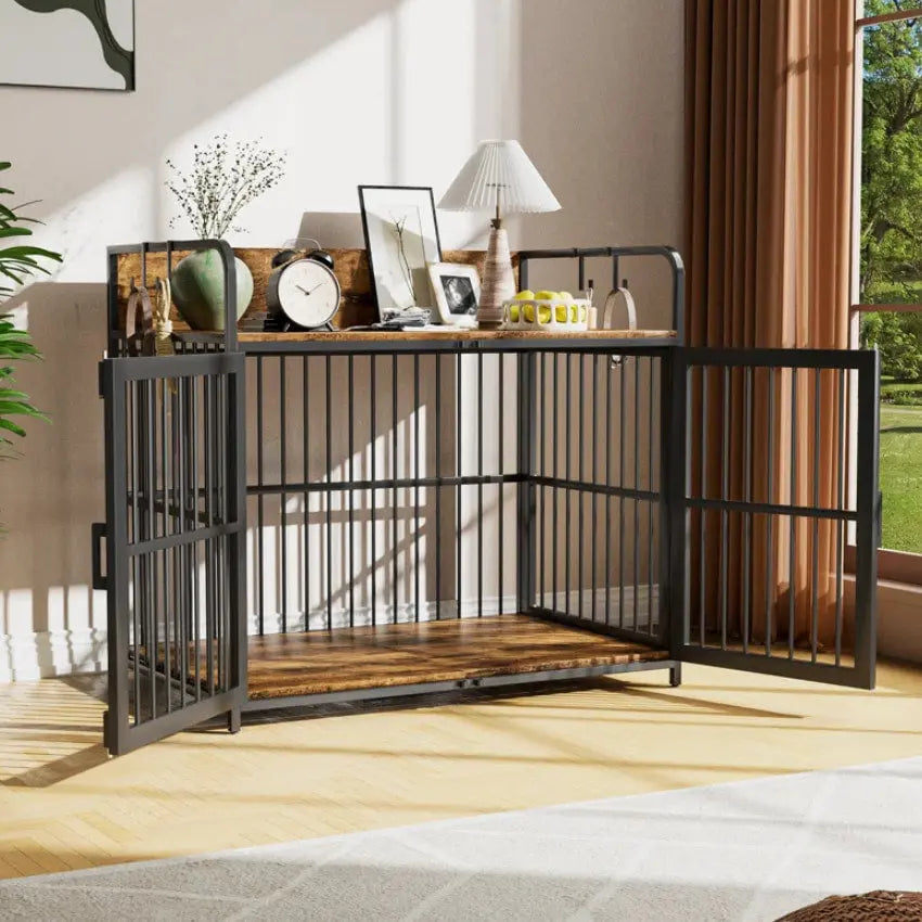 Large Dog Crate Furniture for Large Dogs, 43" Wooden Heavy Duty Dog Kennel with Double Doors, Decorative Pet House Dog 