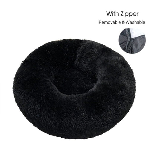 Calming Dog Donut Bed With Removable Cover BonaceBoutique Black XXS 