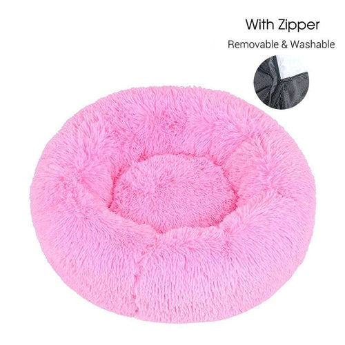 Calming Dog Donut Bed With Removable Cover BonaceBoutique Bright Pink XXS 