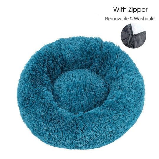 Calming Dog Donut Bed With Removable Cover BonaceBoutique Cyan XXS 