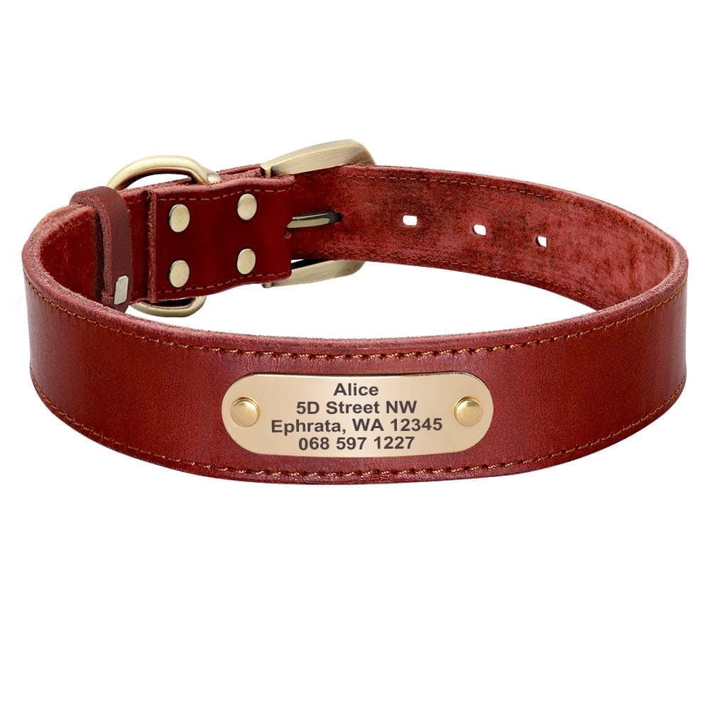 Personalized Genuine Leather Dog Collar BonaceBoutique Maroon XS 