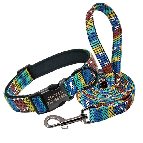 Personalized Patterned Dog Collar and Leash Set BonaceBoutique Copper Geometric Glam Leash Set S 