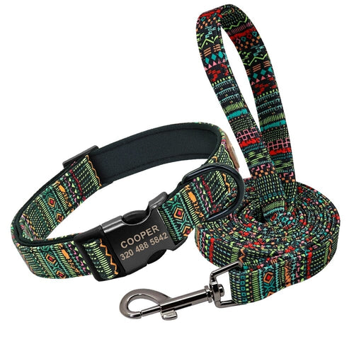 Personalized Patterned Dog Collar and Leash Set BonaceBoutique Green Whispering Willow Leash Set S 