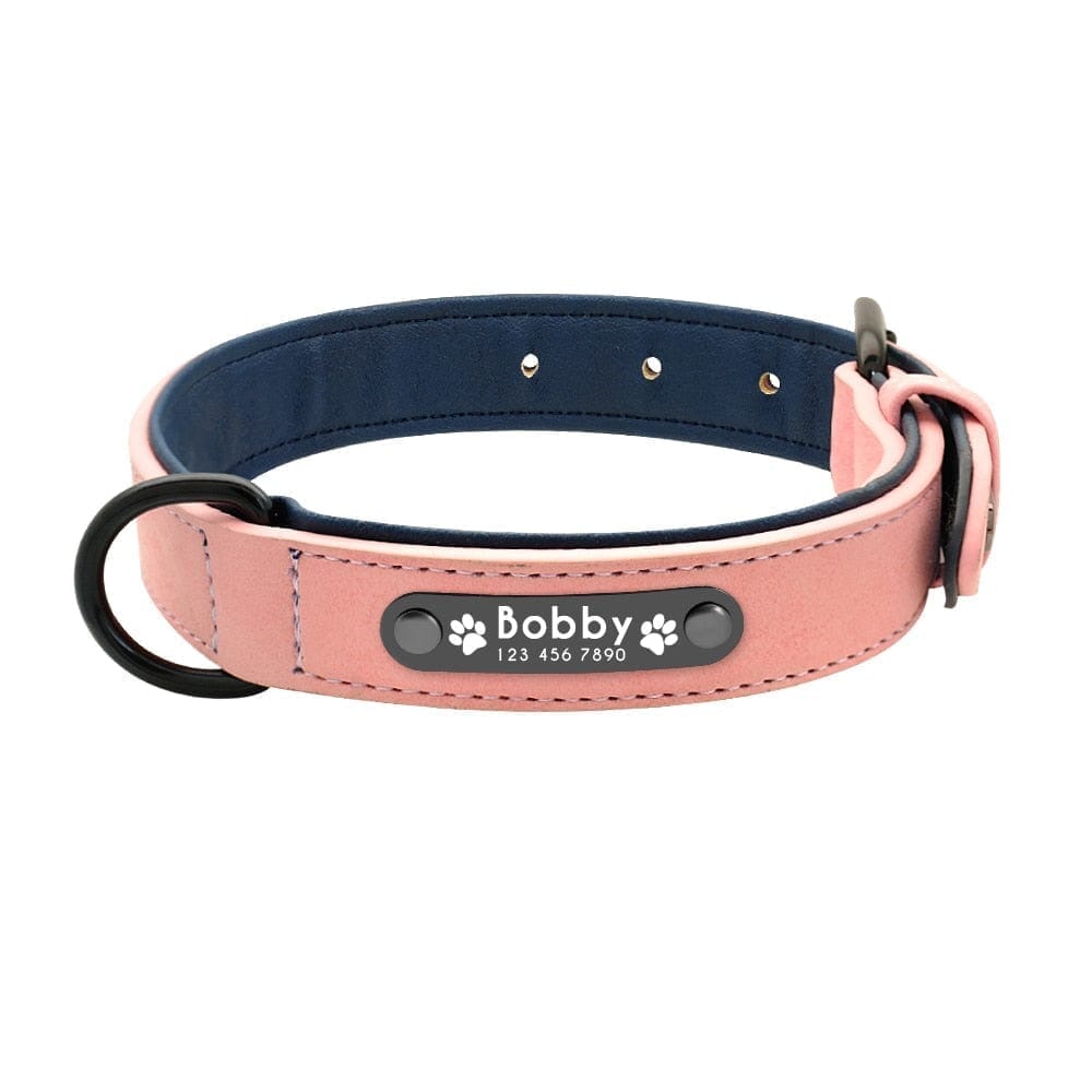 Personalized Vegan Leather Dog Collar 0 BonaceBoutique Light Pink S 