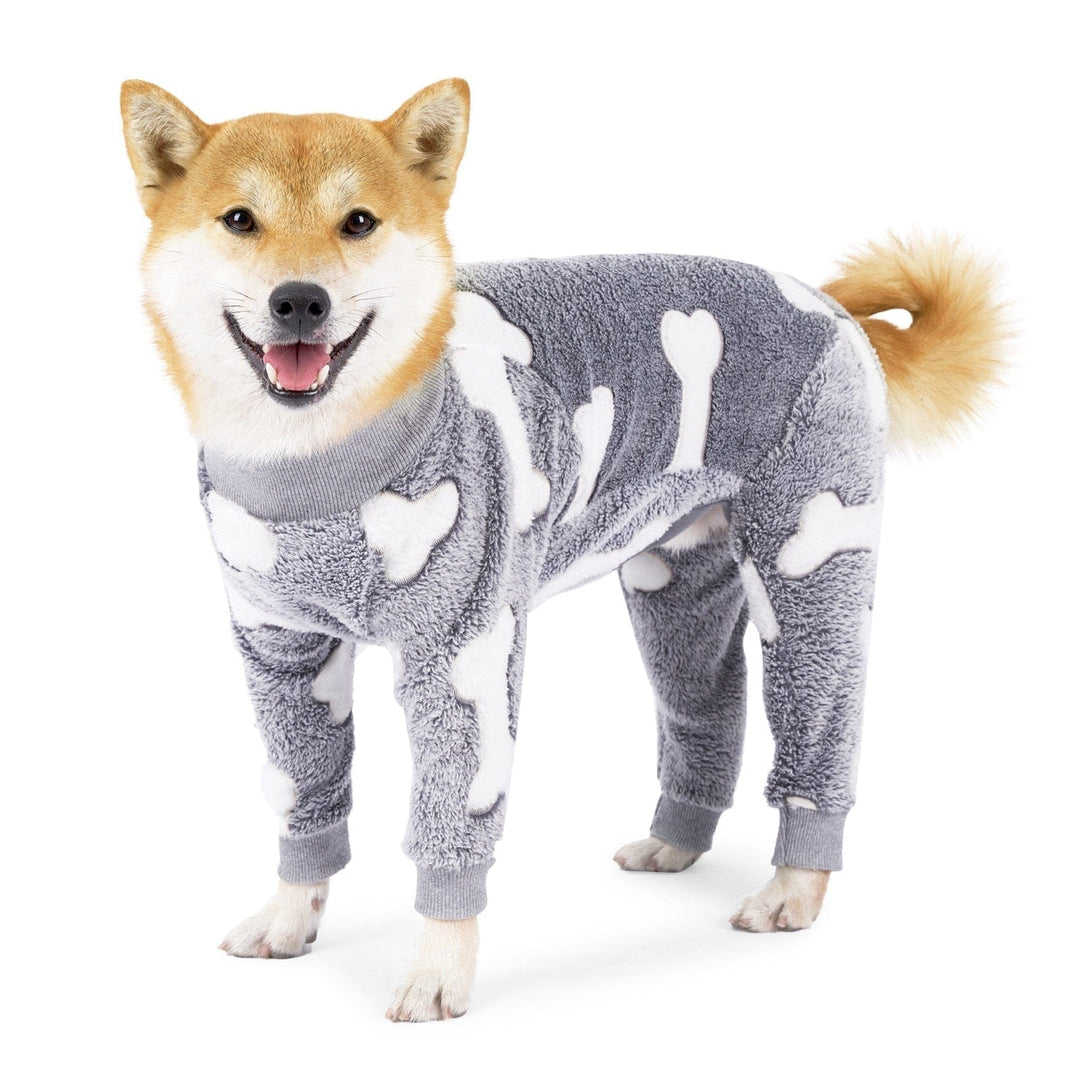 Polar Fleece Dog Pajamas 0 BonaceBoutique Gray Bones XS 