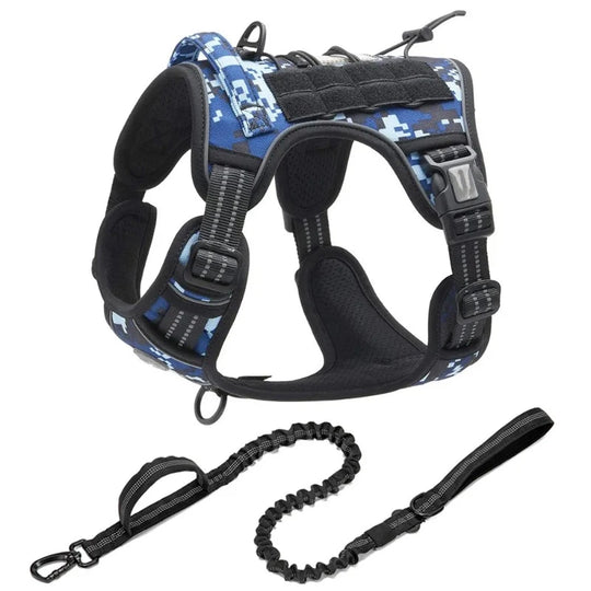 Tactical Dog Harness for Small Large Dogs No Pull Adjustable Pet Harness and leash Set Reflective K9 Working Training Vest BonaceBoutique Blue Set S Harness Only. 