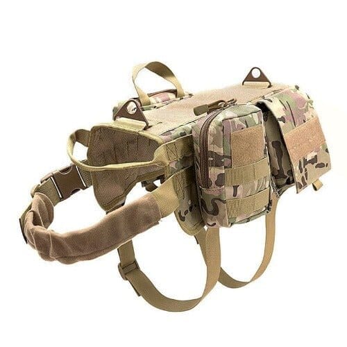 Tactical No Pull Dog Harness With Saddle Bags 0 BonaceBoutique Forest Military Camo With Saddle Bags M 