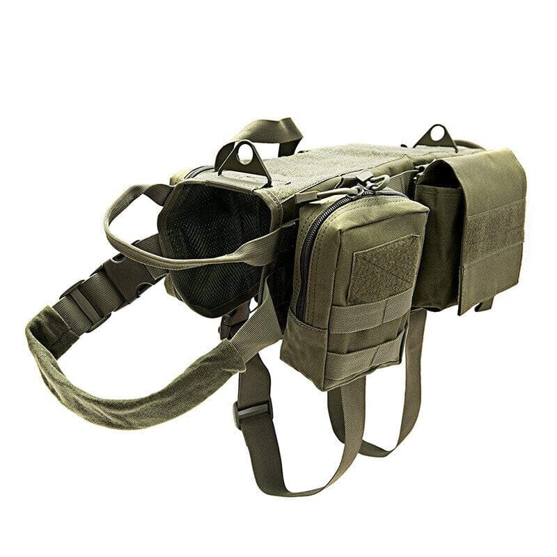 Tactical No Pull Dog Harness With Saddle Bags 0 BonaceBoutique Olive With Saddle Bags M 